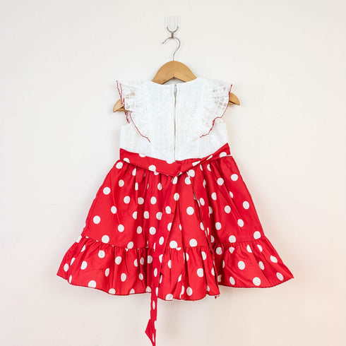 Bachpan kids wear Charming Red & White Polka Dot Flutter-Sleeve Dress