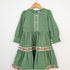 Bachpan kids wear Vintage-Style Sage Green Tiered Dress & Crochet Vest Set