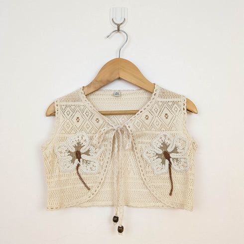Bachpan kids wear Vintage-Style Sage Green Tiered Dress & Crochet Vest Set