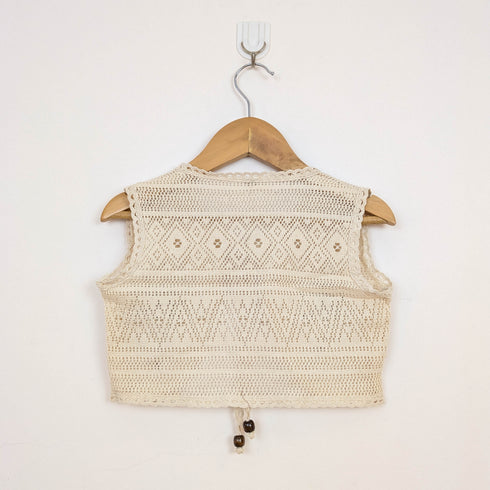 Bachpan kids wear Vintage-Style Sage Green Tiered Dress & Crochet Vest Set