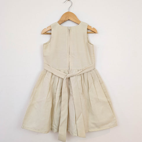 Bachpan kids wear Beige Folk-Embroidered Dress & Waistcoat Vest Set
