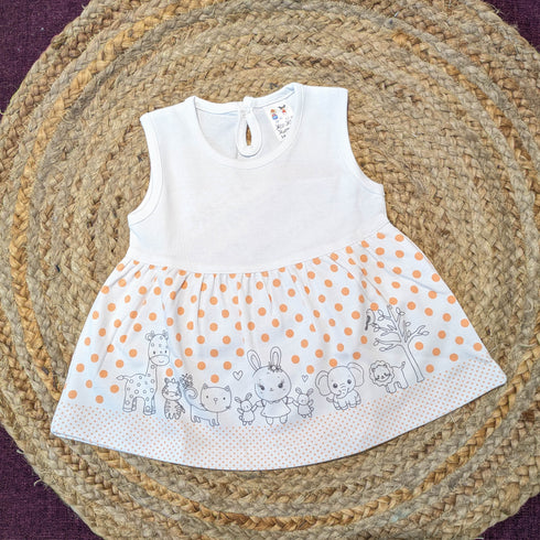 Bachpan kids wear Baby Girls Two-Piece Animal & Polka Dot Dress Set (Peach)