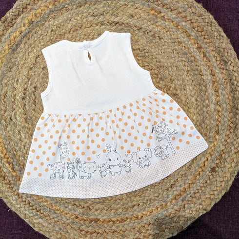 Bachpan kids wear Baby Girls Two-Piece Animal & Polka Dot Dress Set (Peach)