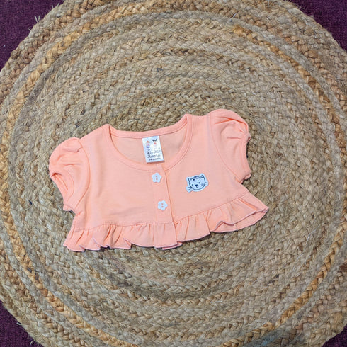 Bachpan kids wear Baby Girls Two-Piece Animal & Polka Dot Dress Set (Peach)