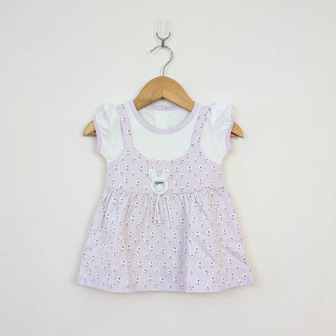 Bachpan kids wear Lilac Floral Bunny 2-in-1 Layered Dress