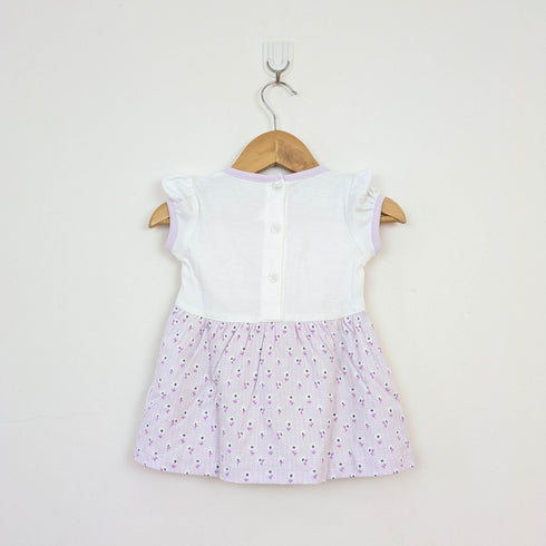 Bachpan kids wear Lilac Floral Bunny 2-in-1 Layered Dress