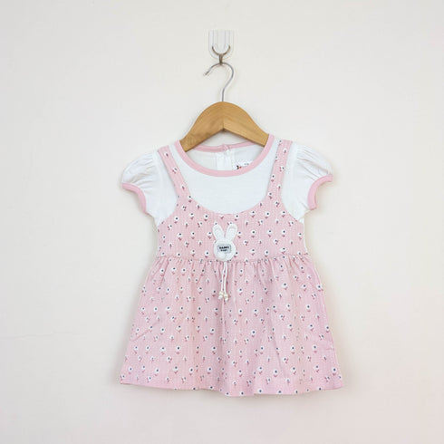 Bachpan kids wear Sweet Pink Floral Bunny 2-in-1 Layered Dress