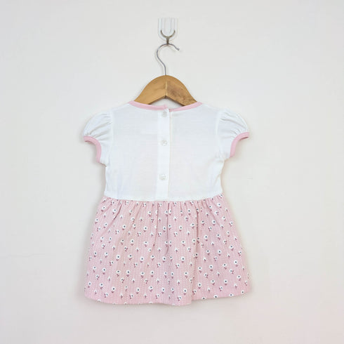 Bachpan kids wear Sweet Pink Floral Bunny 2-in-1 Layered Dress