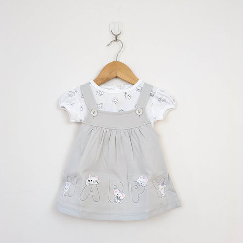 Bachpan kids wear Grey Animal Friends Pinafore & Printed Tee Set