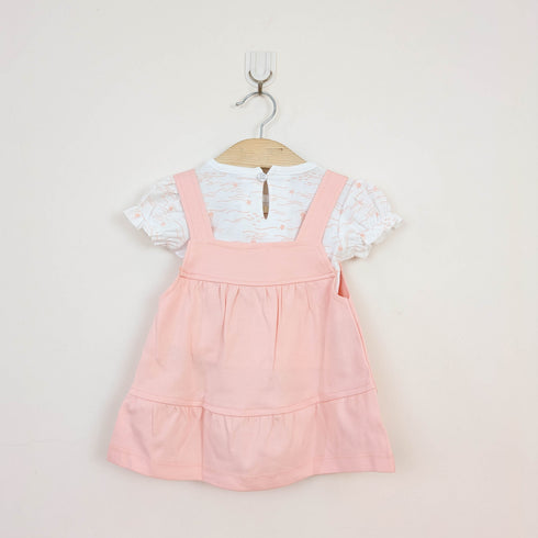 Bachpan kids wear Peach Ocean Explorer Pinafore & Wave Print Tee Set