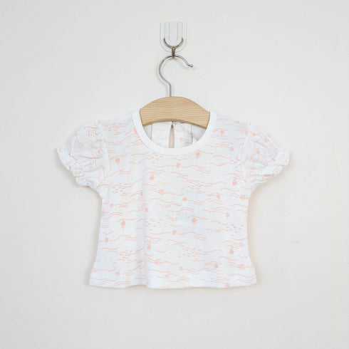 Bachpan kids wear Peach Ocean Explorer Pinafore & Wave Print Tee Set
