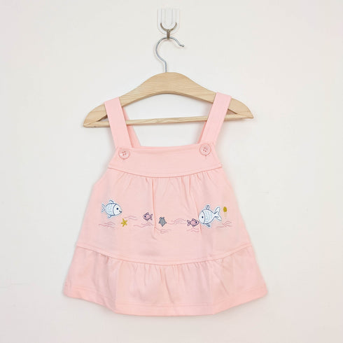 Bachpan kids wear Peach Ocean Explorer Pinafore & Wave Print Tee Set
