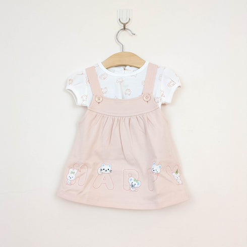 Bachpan kids wear Baby Girl 2-Piece "HAPPY" Animal Pinafore Dress Set