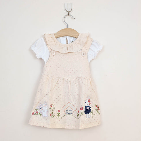 Bachpan kids wear Baby Girl 2-Piece "Sweet Home" Bunny Pinafore Dress Set