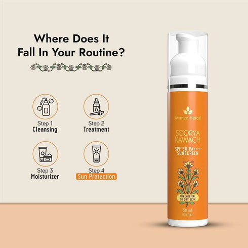 Avimee Herbal Soorya Kawach Sunscreen SPF 50 PA++++ For Normal & Dry Skin