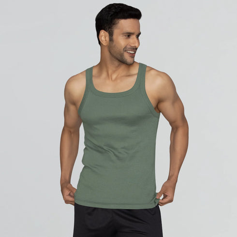 XYXX Pace Super Combed Cotton Vest Olive Green