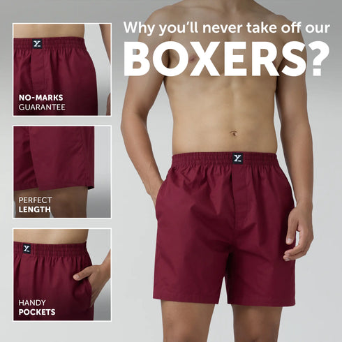 XYXX Pace Cotton Boxer Shorts Bold Burgundy