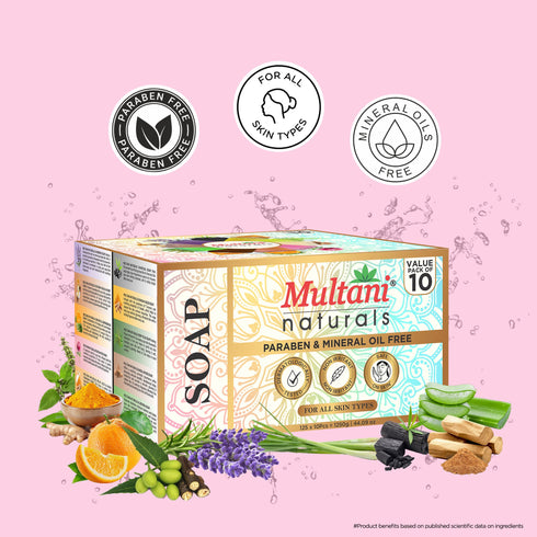 Multani Pharmaceuticals Limited Multani Naturals Paraben & Mineral Oil Free Soaps 1250 GM Natural Handmade Bathing Bar for Glowing Skin Everyday Care Suitable for All Skin Types