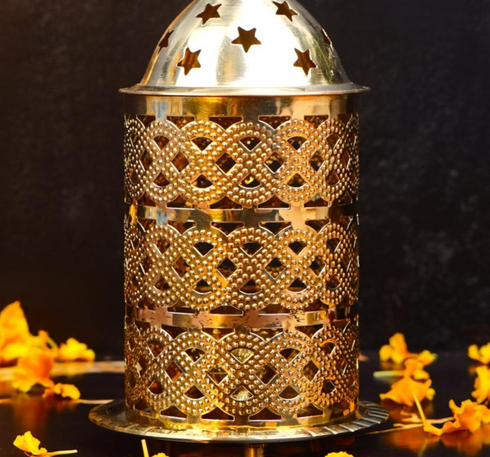 Servdharm Decorative Brass Jali Akhand Diya 6 Inches With Gift Box | 198g | Housewarming/Return Gift