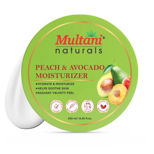Multani Pharmaceuticals Limited Multani Naturals Peach Avocado Moisturizer Deep Hydration Cream for All Skin Types Softening Smoothing Natural Ingredients