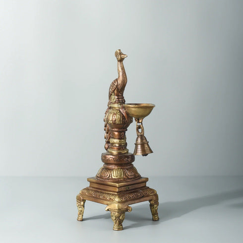 Samskara Home Peacock Brass Oil Lamp With Bell