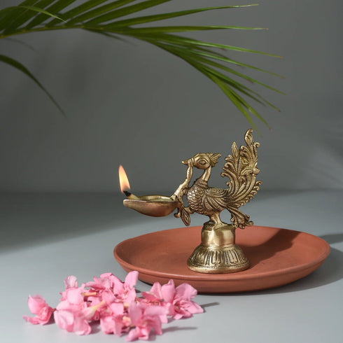 Samskara Home Peacock Brass Oil Lamp