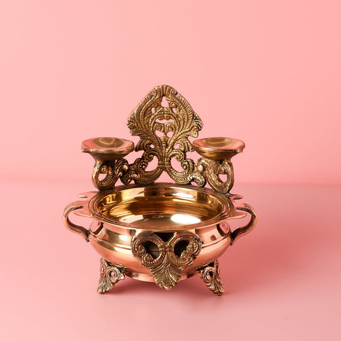 Samskara Home Peacock Metal Urli With Diya