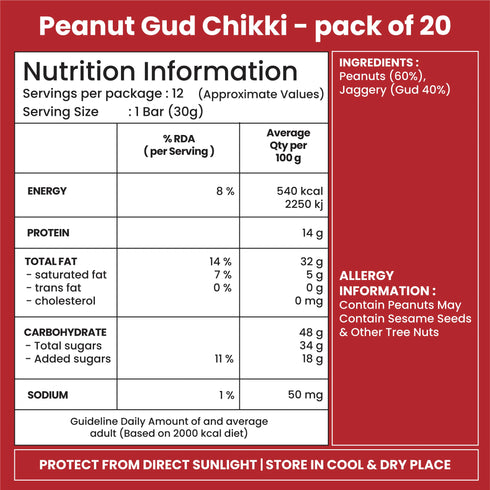 Jabsons Foods Peanut Gud Chikki | Pack of 20