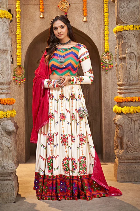 Shubhkala Pearl White Embroidered Navratri Special Chaniya Choli Collection