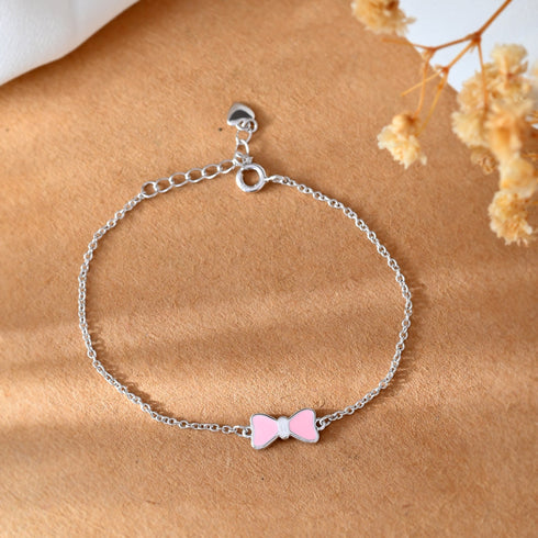 Meera Jaipur Pink Bow baby silver bracelet