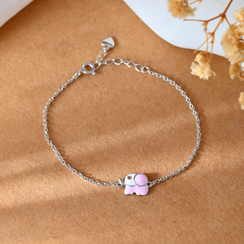 Meera Jaipur Pink Elephant baby silver bracelet