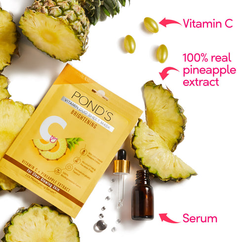 Ponds Vitamin Duo Sheet Mask Brightening With Vitamin C Pineapple Extract
