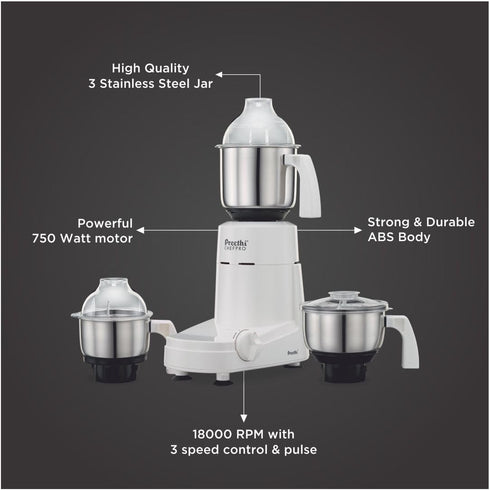 Preethi Eco Plus Mixer Grinder - 750W - 4 Jars - MG-157