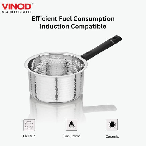 Vinod Stainless Steel Premium Hammered Sauce Pan Heavy Gauge 1000 ml Milk Pan Tea Pan Induction and Gas Stove Compatible Dishwasher Safe Durable Tea Pot for Kitchen No 10