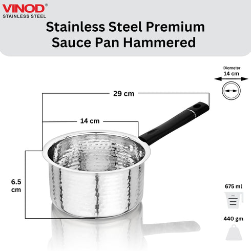 Vinod Stainless Steel Premium Hammered Sauce Pan Heavy Gauge 675 ml Milk Pan Tea Pan Induction and Gas Stove Compatible Dishwasher Safe Durable Tea Pot for Kitchen No 9