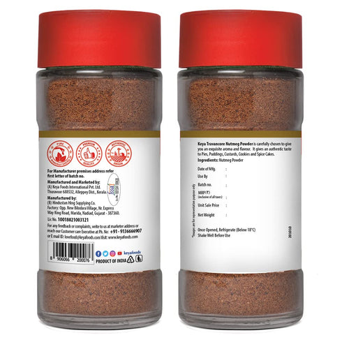 Keya Travancore Nutmeg Powder Ground Jaiphal 60g Freshly Ground Nutmeg for Cooking Baking & Beverages Ideal for Indian Asian and Western Dishes Rich Aromatic Flavor for Soups Curries Desserts & Spices Authentic Versatile Spice