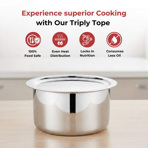 Vinod Doniv Titanium Triply Stainless Steel Tope with Cover 18 cms 3000 ml Capacity Induction Friendly
