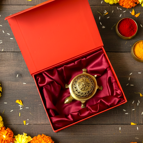 Servdharm Pure Brass Meru Shri Yantra and Turtle Loban Daan | Dhoop Dani | 816 g