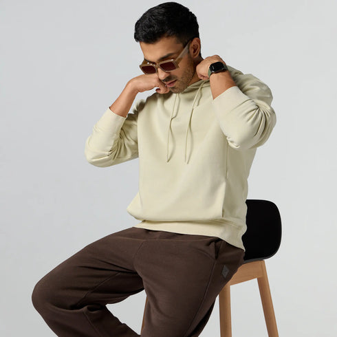 XYXX Pulse French Terry Cotton Blend Oversized Hoodie And Sweatpants Co Ord Set Almond White And Malt Brown