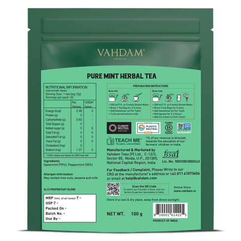 Vahdam Tea Pure Mint Herbal Tea Tisane