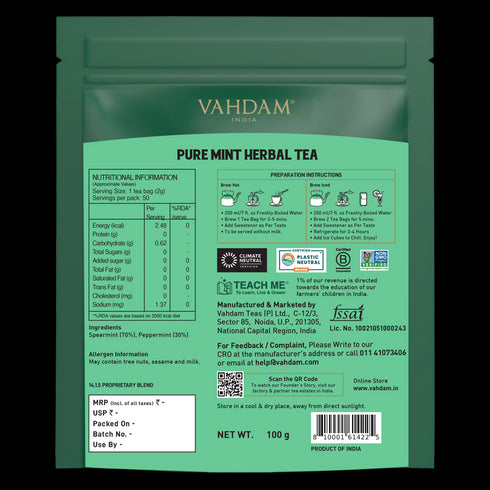 Vahdam Pure Mint Herbal Tea Tisane