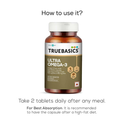 TrueBasics Ultra Omega 3 Fish Oil Capsules for Women & Men