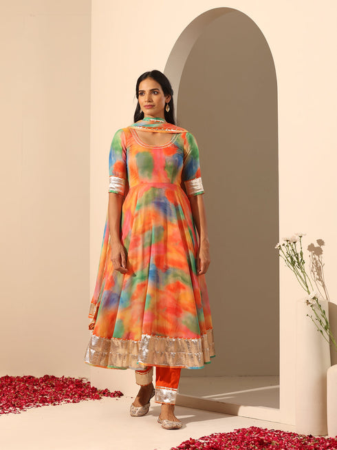 Pomcha Jaipur Purple Ombre Muslin Anarkali Set