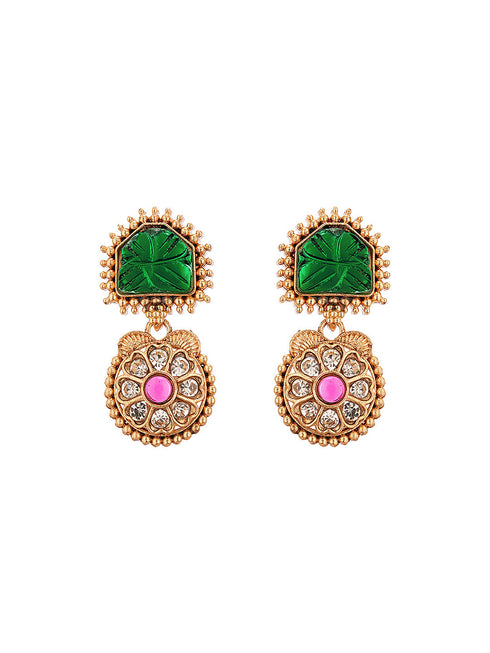 Traditional Gold Jewelry Set with Green and Red Stones