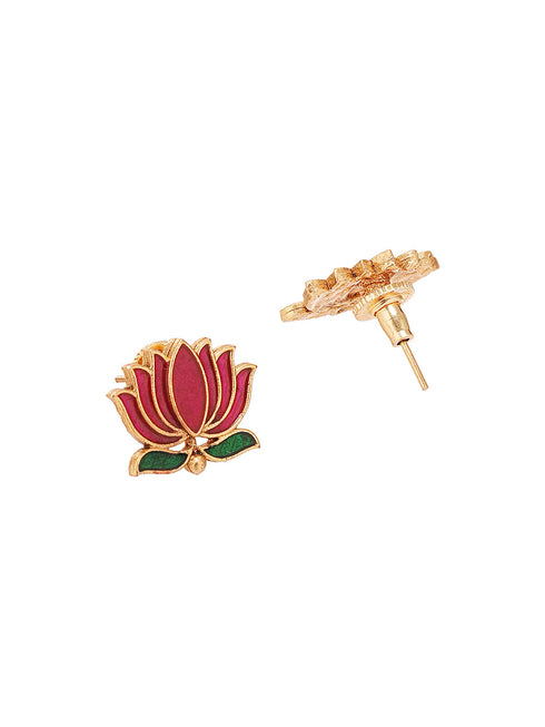 Elegant Lotus Motif Gold-Plated Necklace & Earrings Set