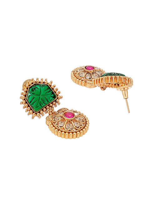 Traditional Gold Jewelry Set with Green and Red Stones