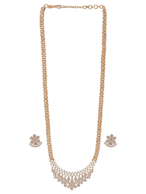 Gold Plated White AD Zircon Studded Long Haram Chain Jewellery Set