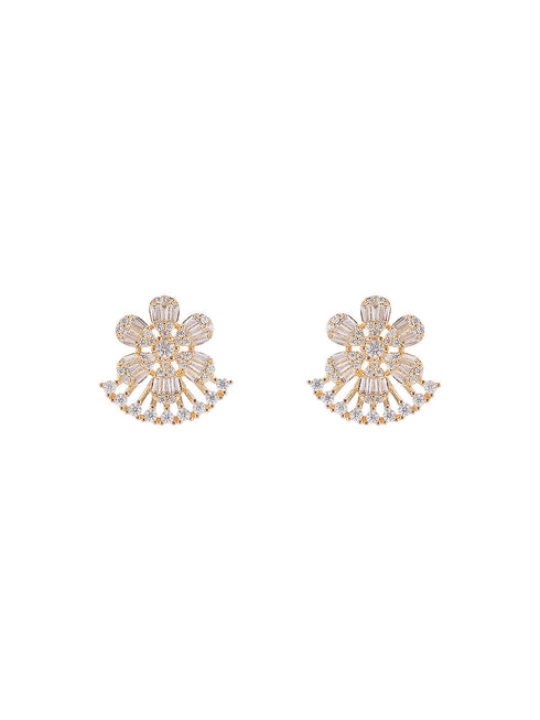 Gold Plated White AD Zircon Studded Long Haram Chain Jewellery Set
