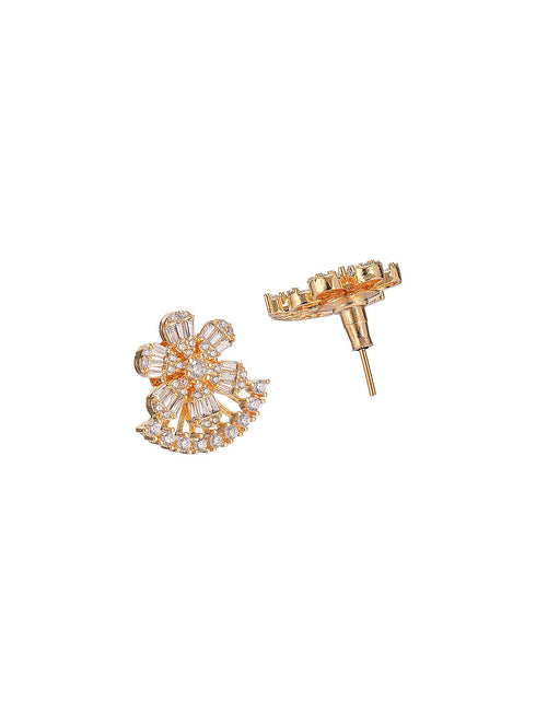 Gold Plated White AD Zircon Studded Long Haram Chain Jewellery Set