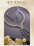 Silver Toned Emerald Green Zircon AD Studded Layered Bridal Drop Designer Statement Necklace Jewellery Set